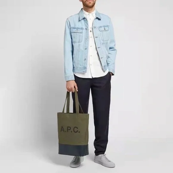 A.P.C. AXELLE LEATHER & CANVAS TOTE- OLIVE/BLACK- UNISEX NWOT- Badass! - Picture 10 of 13